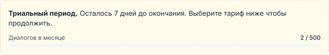 Расход диалогов в месяце на карточке тарифа